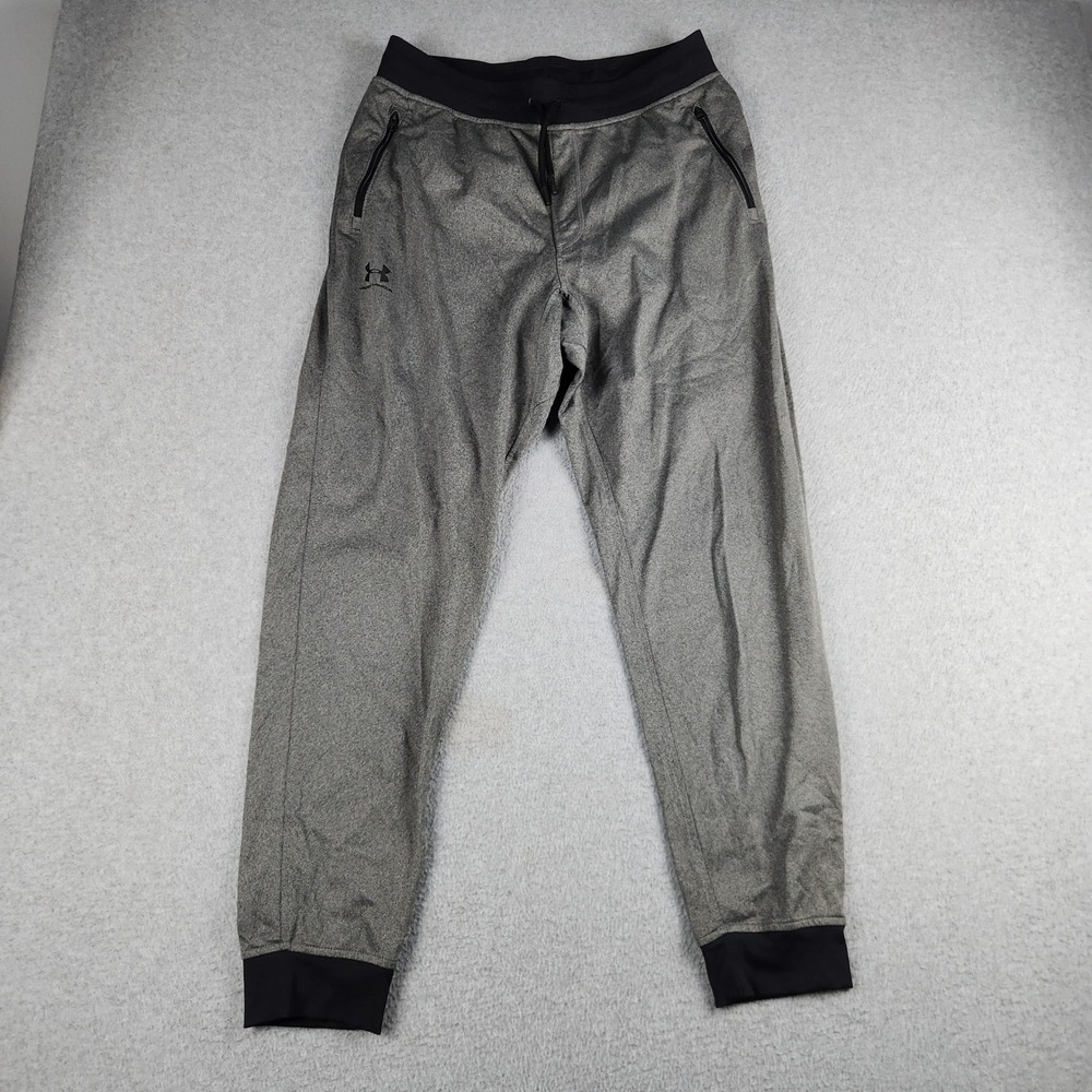 Under Armour Joggers Pants Mens L Gray Fleece Lined Loose Fit Tapered Zip Pocket